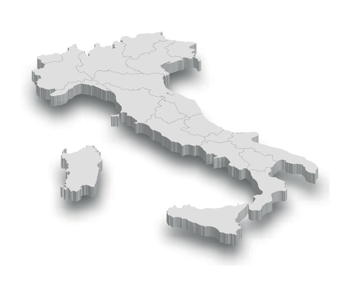 3d Italia blanco mapa con regiones aislado vector