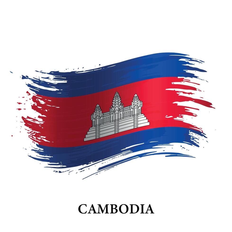 grunge bandera de Camboya, cepillo carrera antecedentes vector