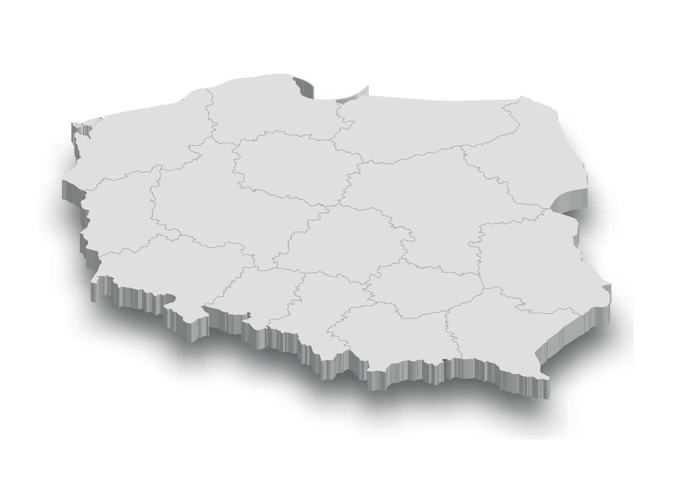 3d Poland white map with regions isolated vector