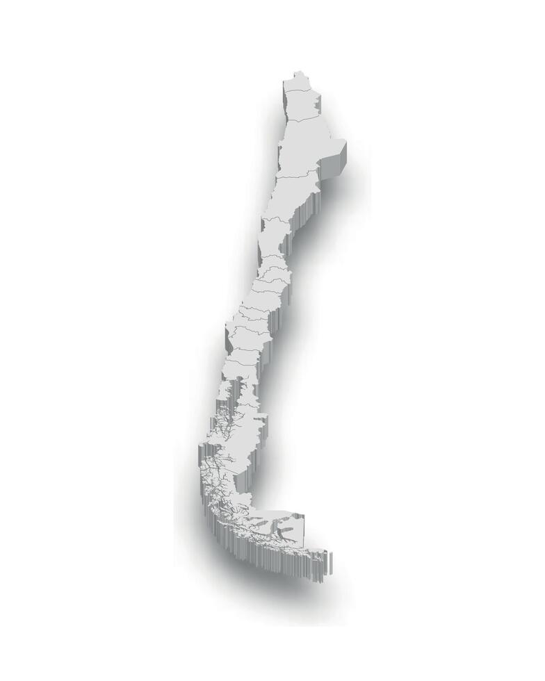 3d Chile white map with regions isolated vector