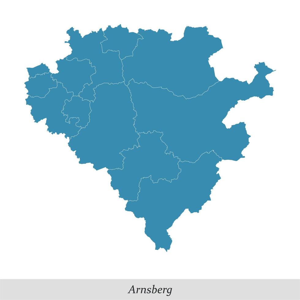 mapa de arnsberg es un región en norte Renania-Westfalia estado de Alemania vector