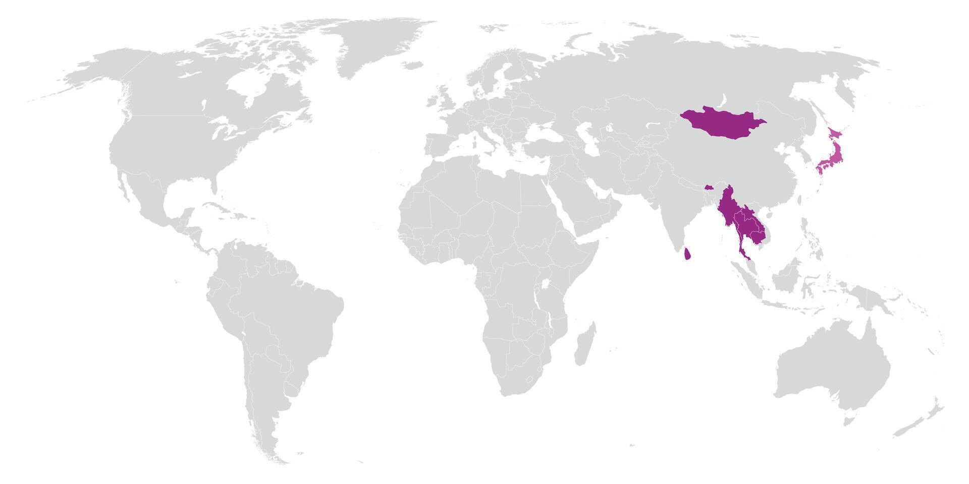 Buddhism distribution map of the world. vector