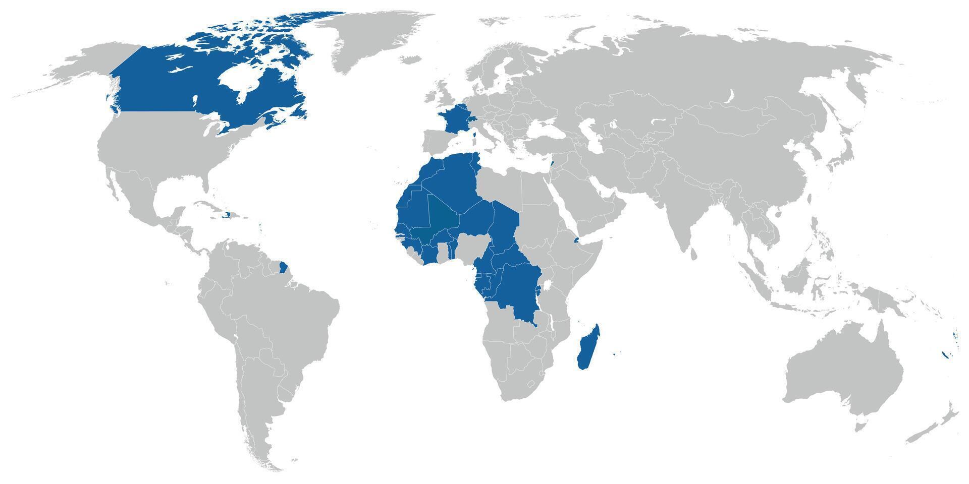 francés idioma Hablando países en mapa de el mundo vector