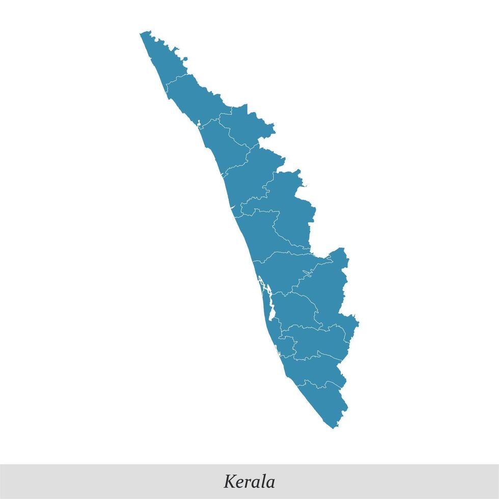 mapa de kerala es un estado de India con distritos vector