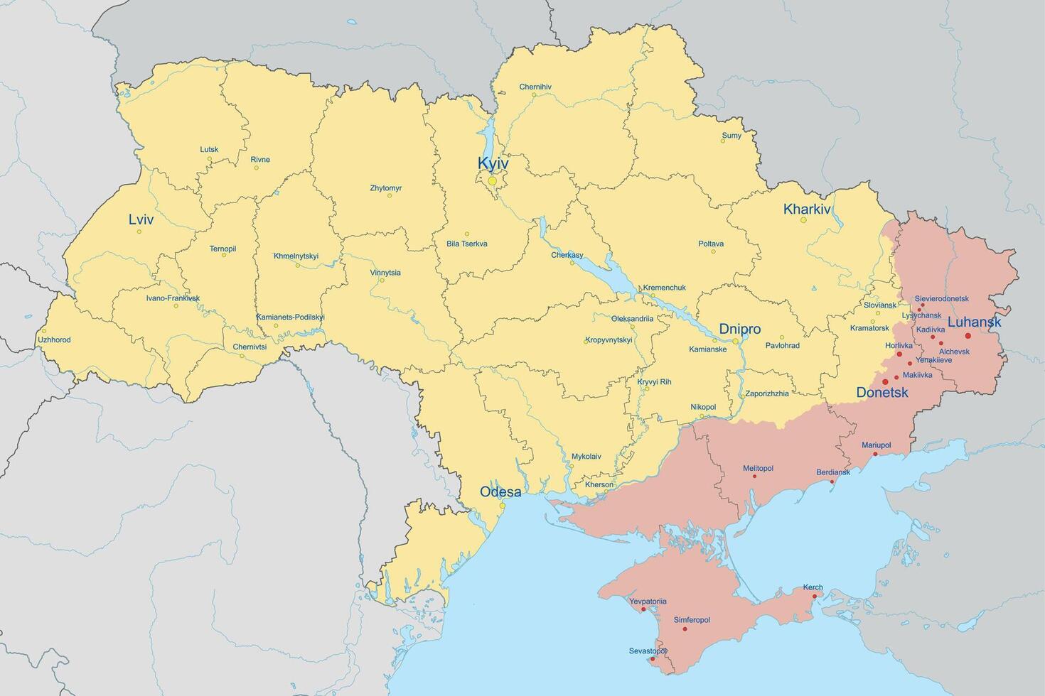 administrativo mapa de Ucrania como de febrero 2024. vector
