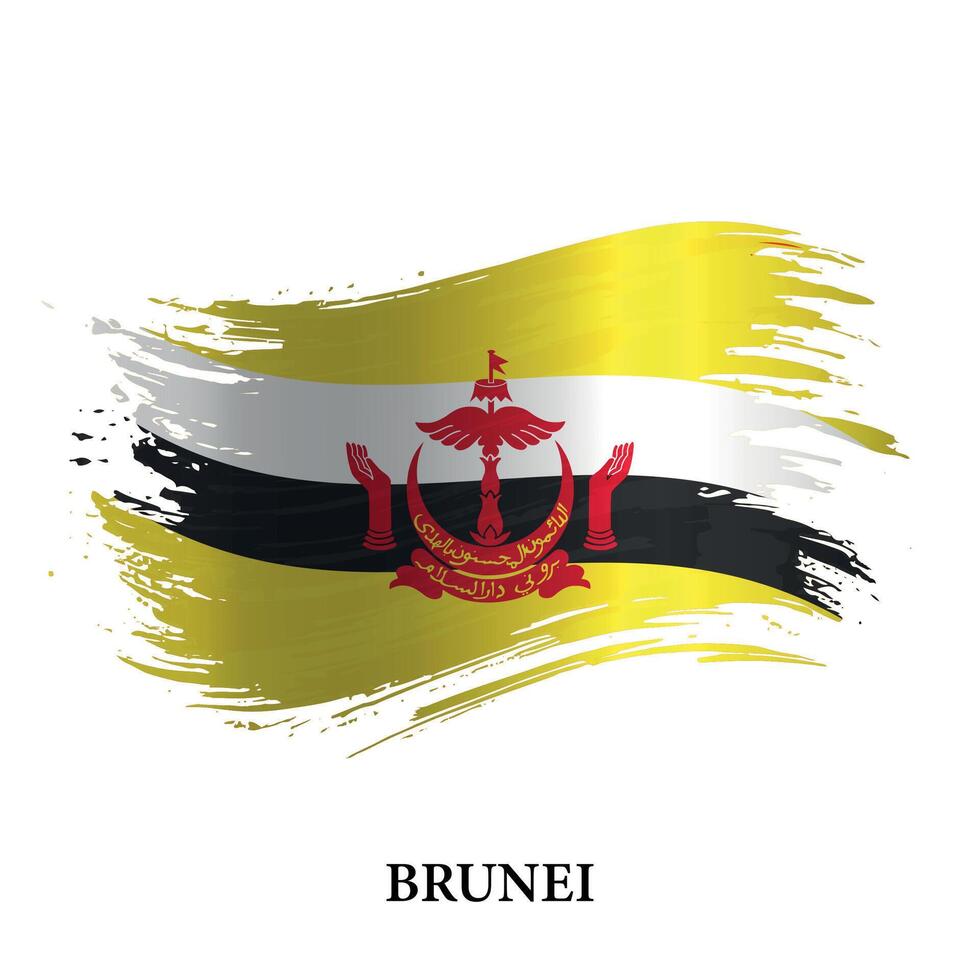 Grunge flag of Brunei, brush stroke background vector