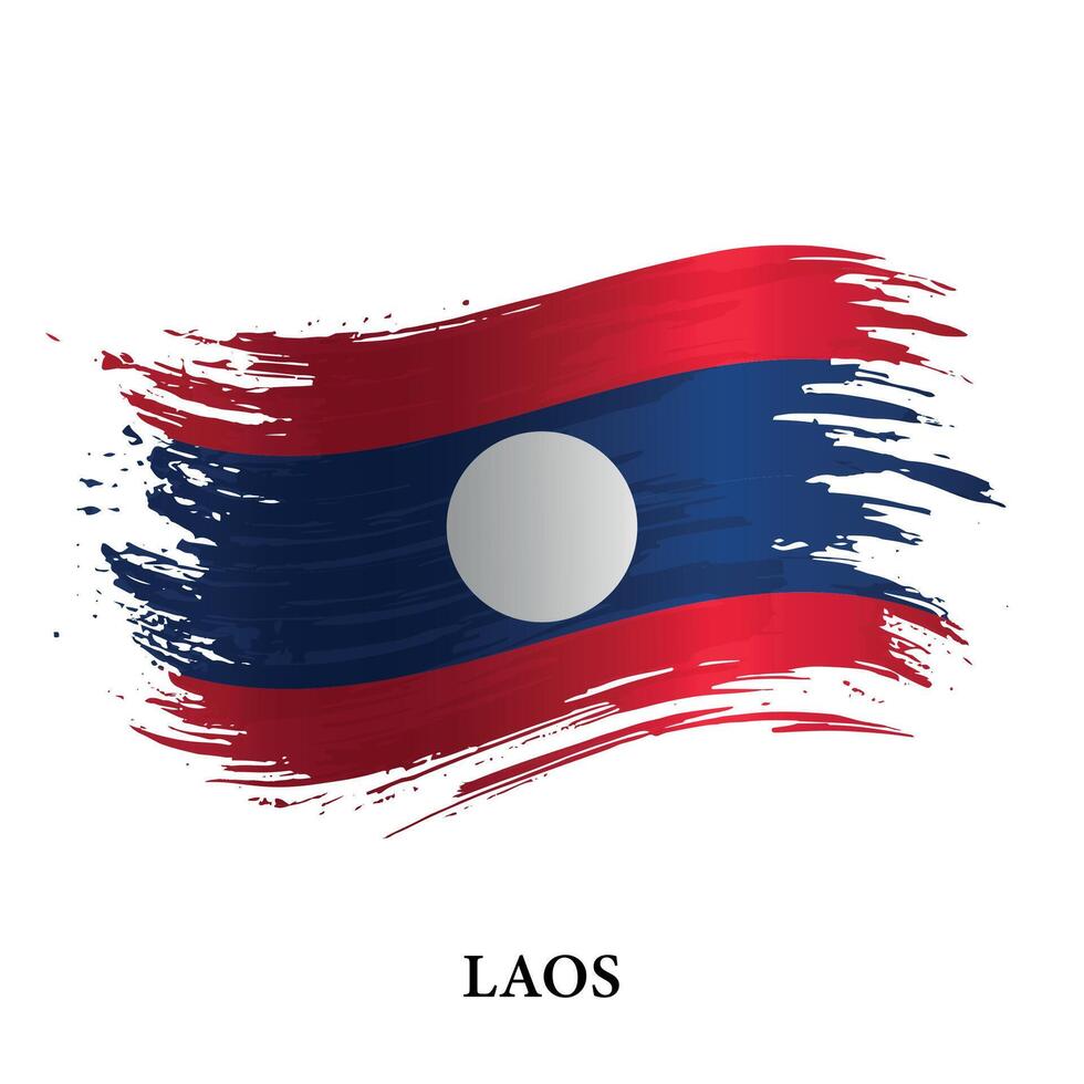 Grunge flag of Laos, brush stroke background vector