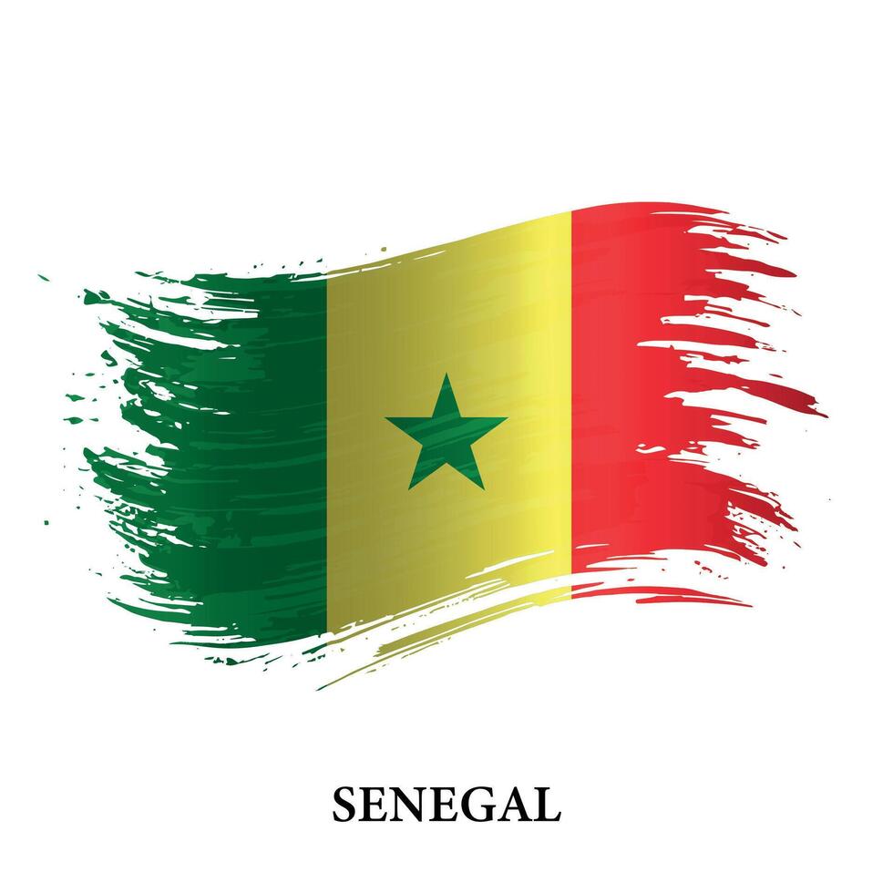 Grunge flag of Senegal, brush stroke vector