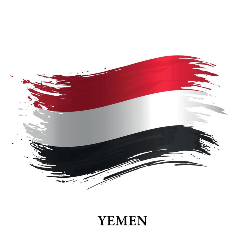 Grunge flag of Yemen, brush stroke background vector