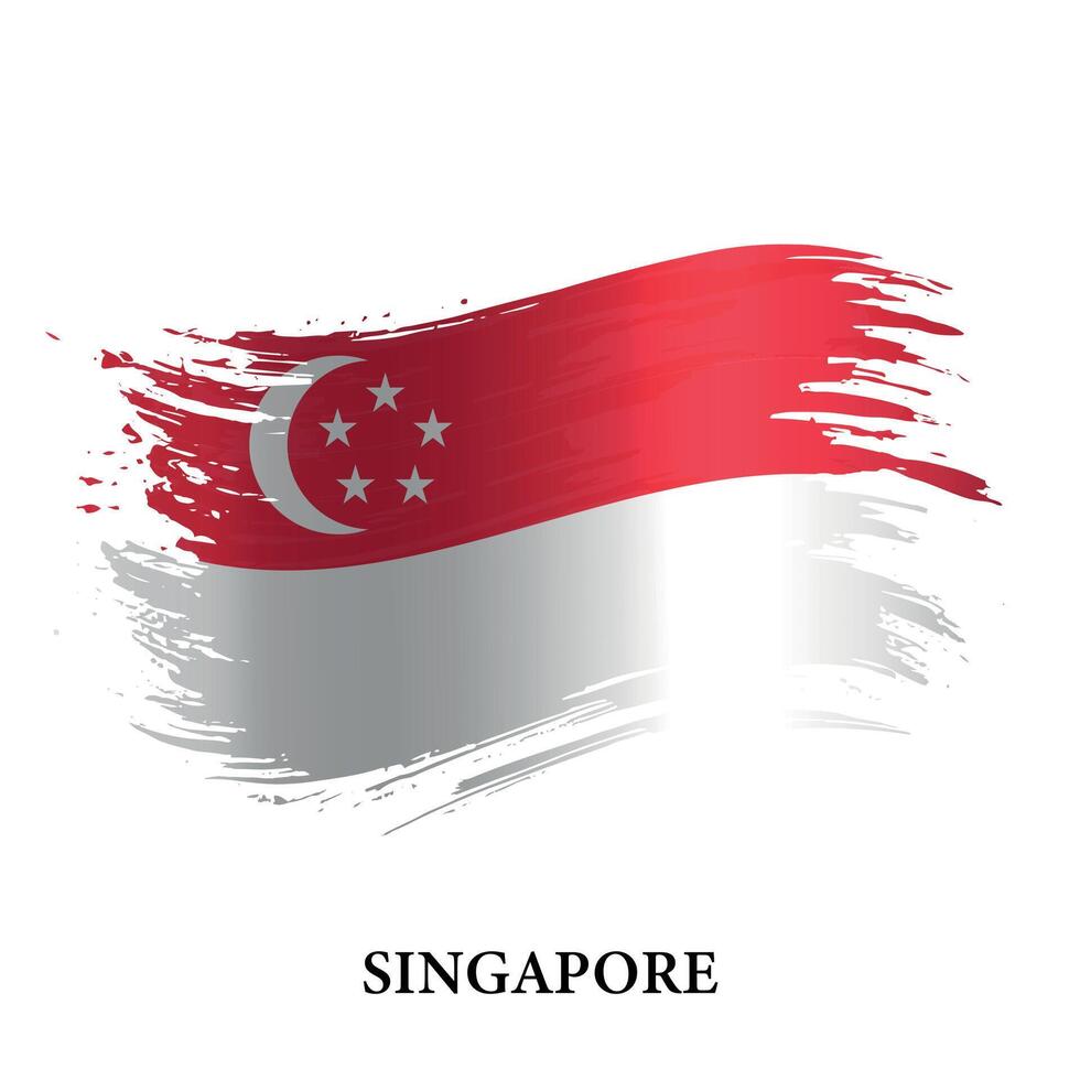 Grunge flag of Singapore, brush stroke background vector