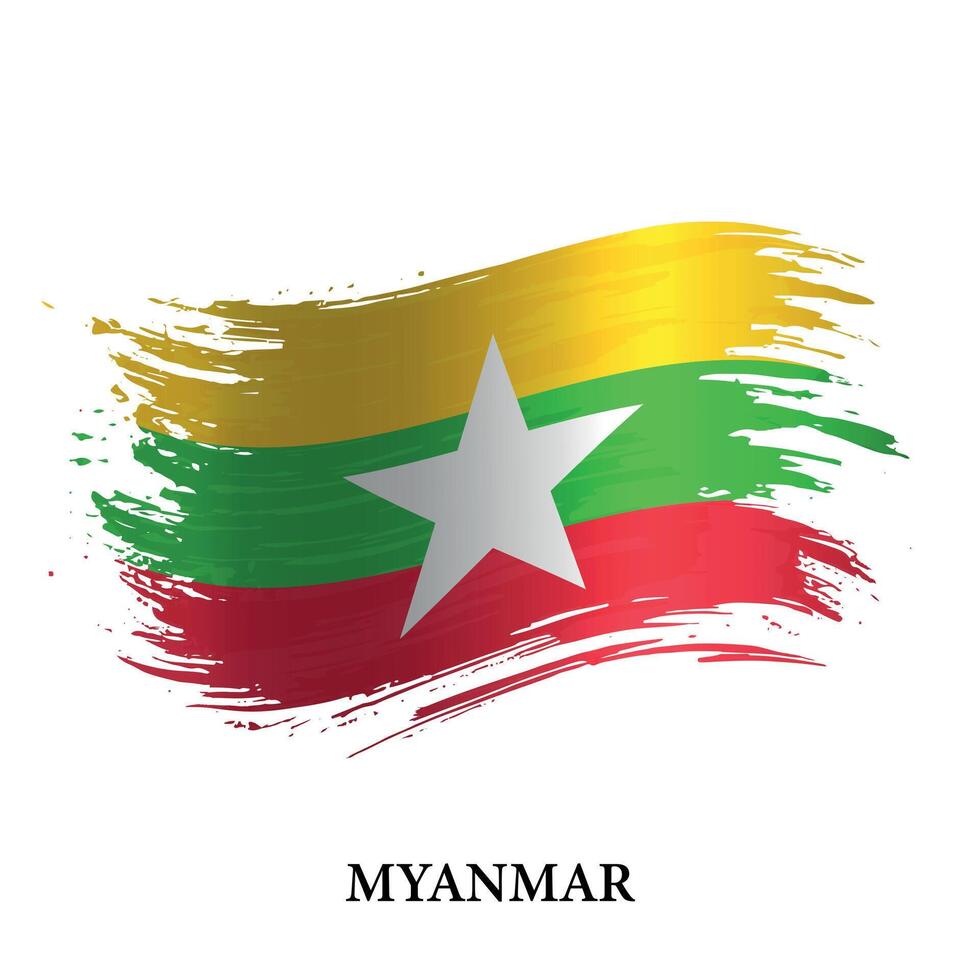 Grunge flag of Myanmar, brush stroke background vector