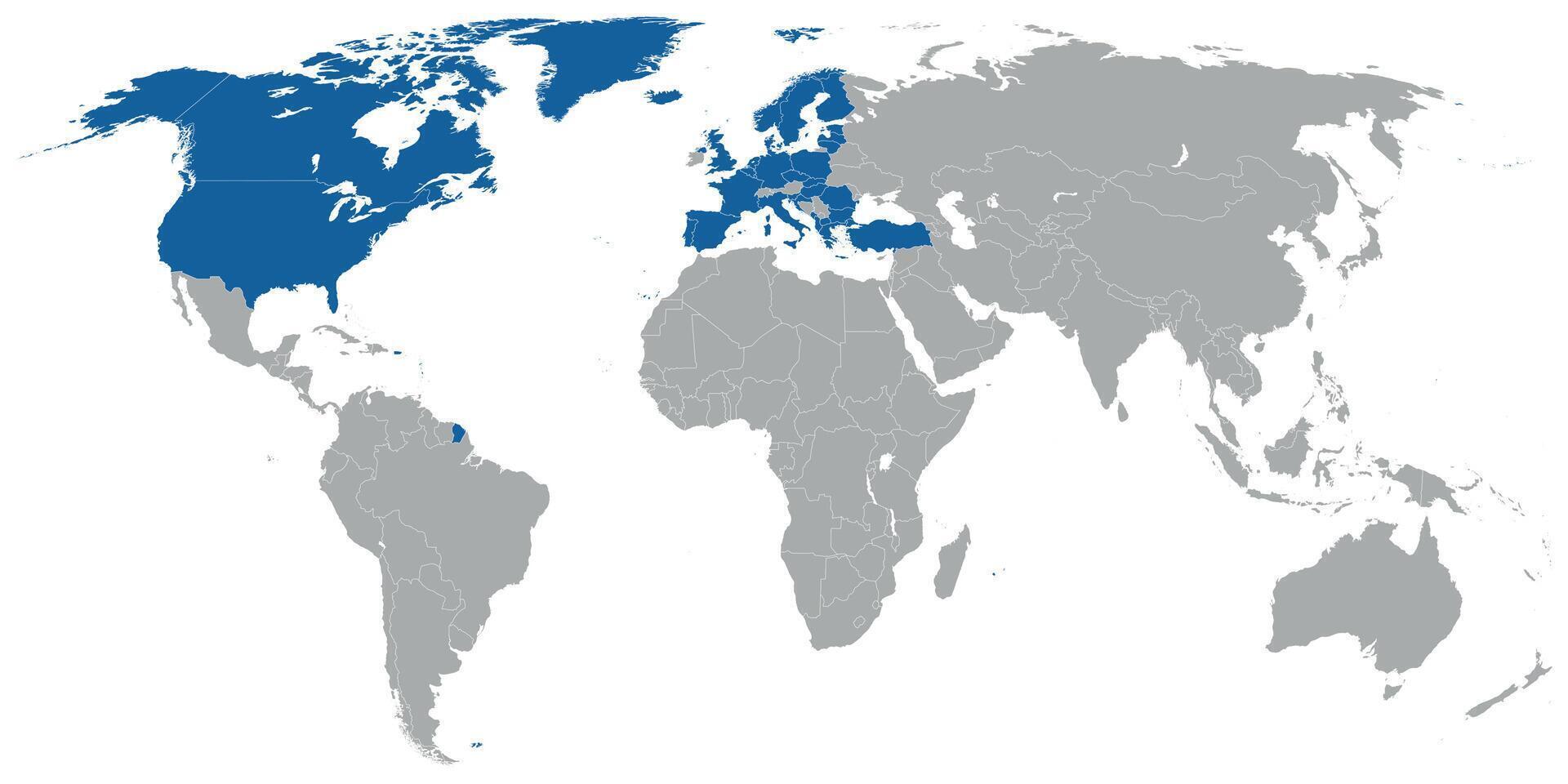North Atlantic organization member states on map of the world vector