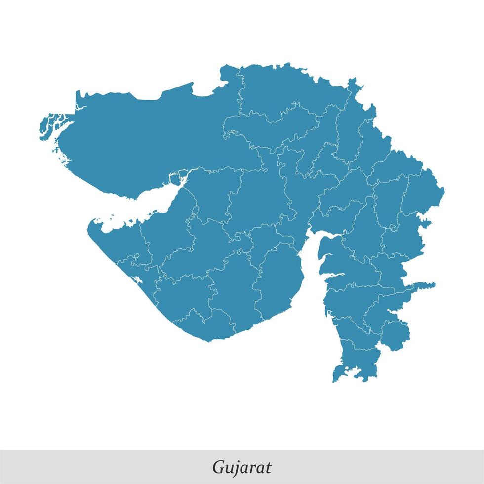 mapa de gujarat es un estado de India con distritos vector