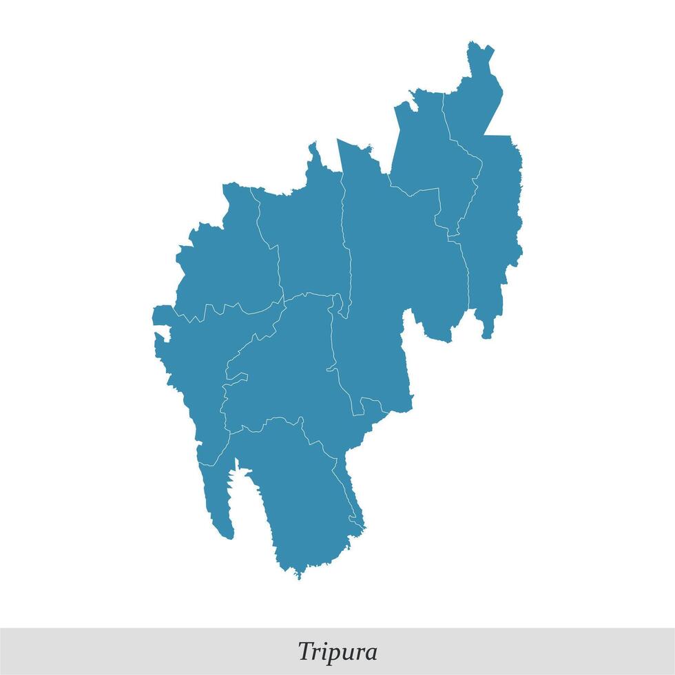 mapa de tripura es un estado de India con distritos vector