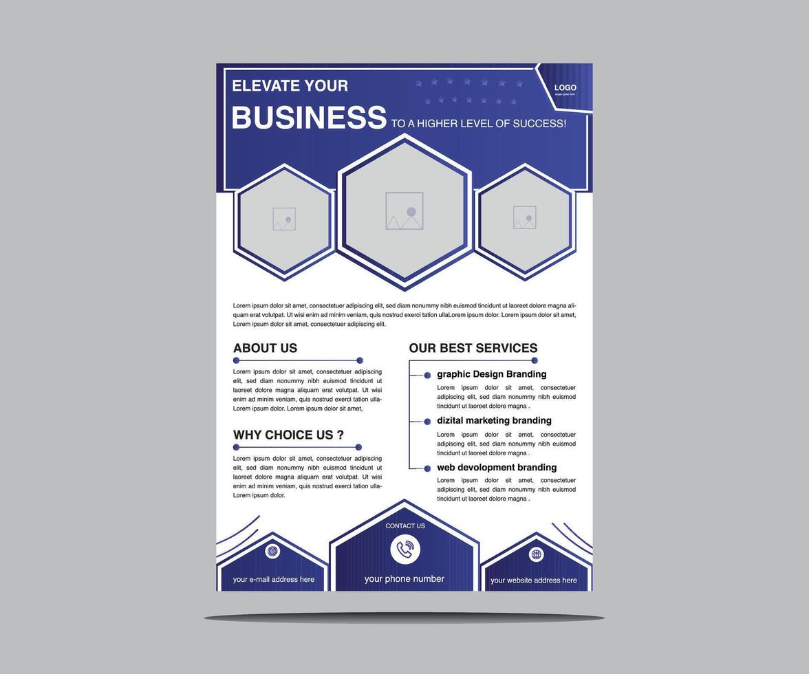 modern blue color flyer design template. corporate creative idea clean vector illustration a4 half page single advertising brochure layout