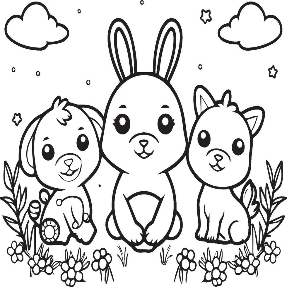 Cute baby animals coloring pages. Cute baby animals outline vector