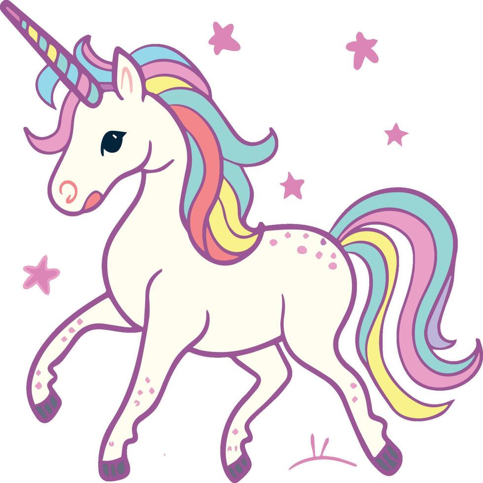 linda unicornio dibujos animados vector. blanco unicornio vector