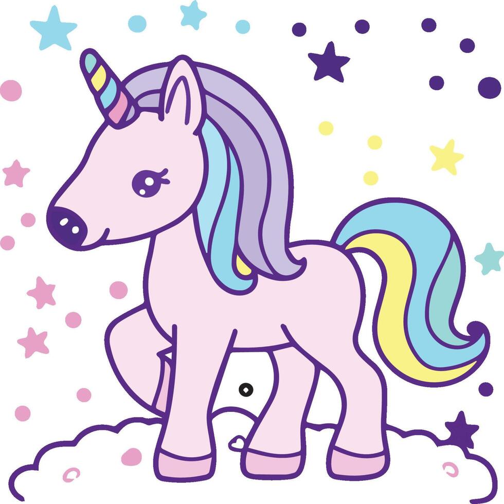 Cute unicorn cartoon vector. White unicorn vector