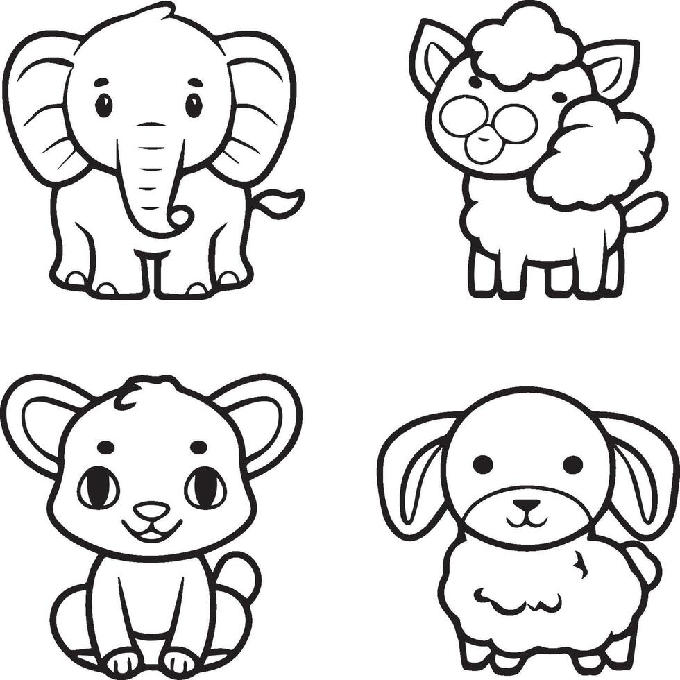 Cute baby animals coloring pages. Cute baby animals outline vector