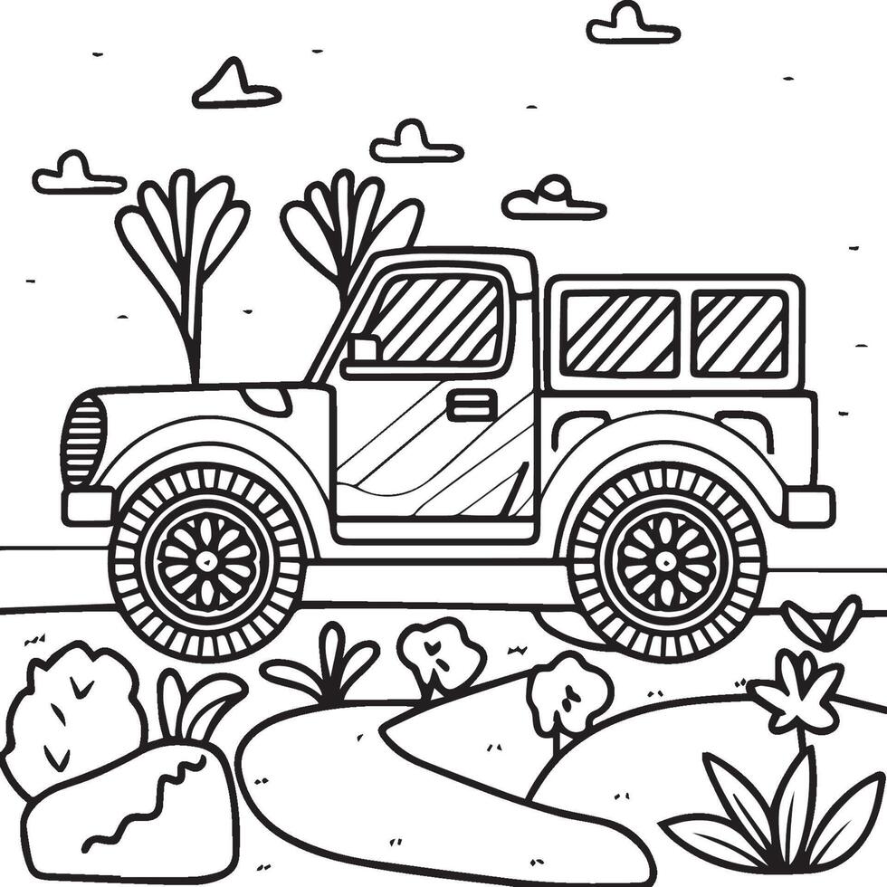 Vehicles coloring pages for kids. Vehicles outline vector