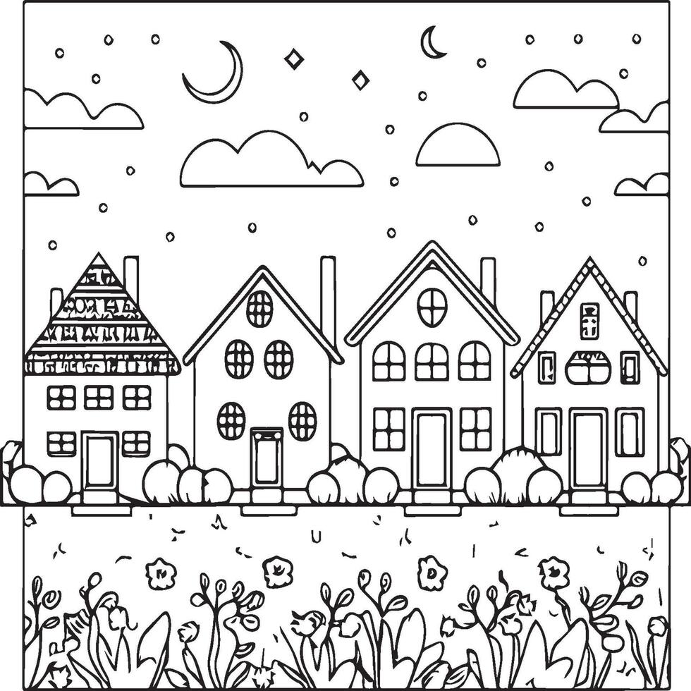 Coloring book vector illustration. House coloring pages for kids