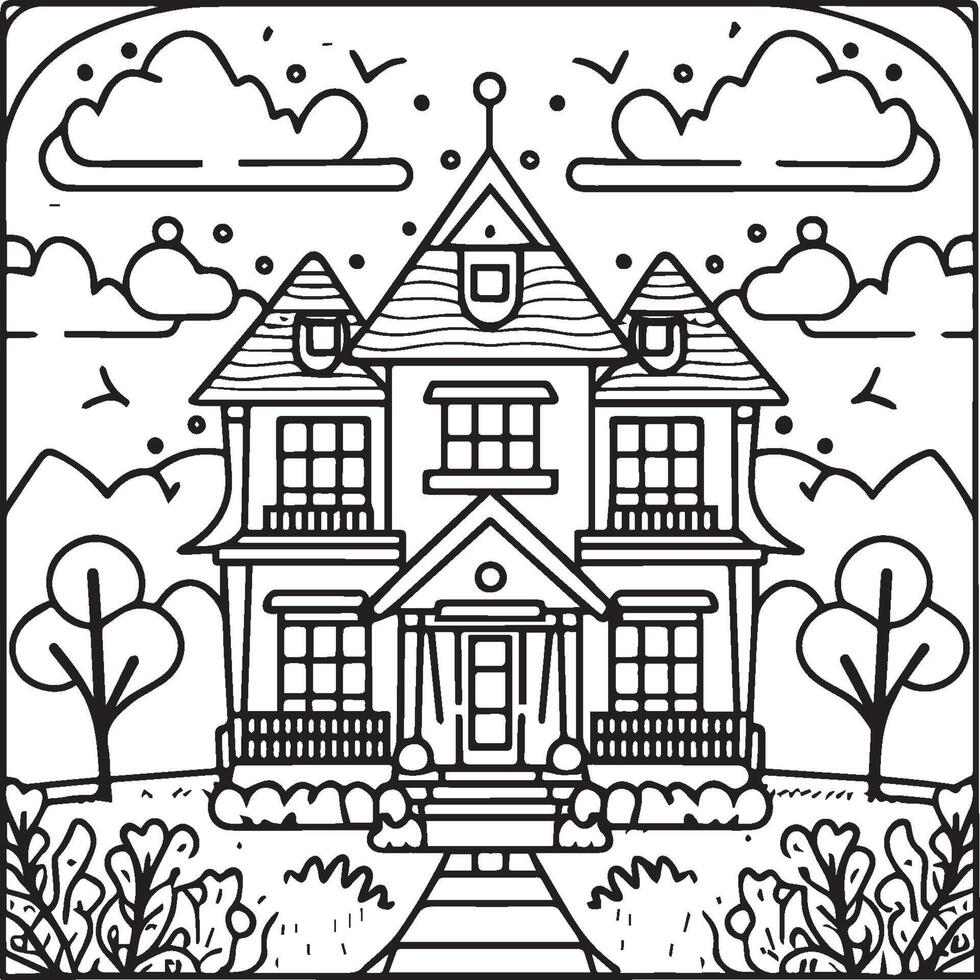 Coloring book vector illustration. House coloring pages for kids