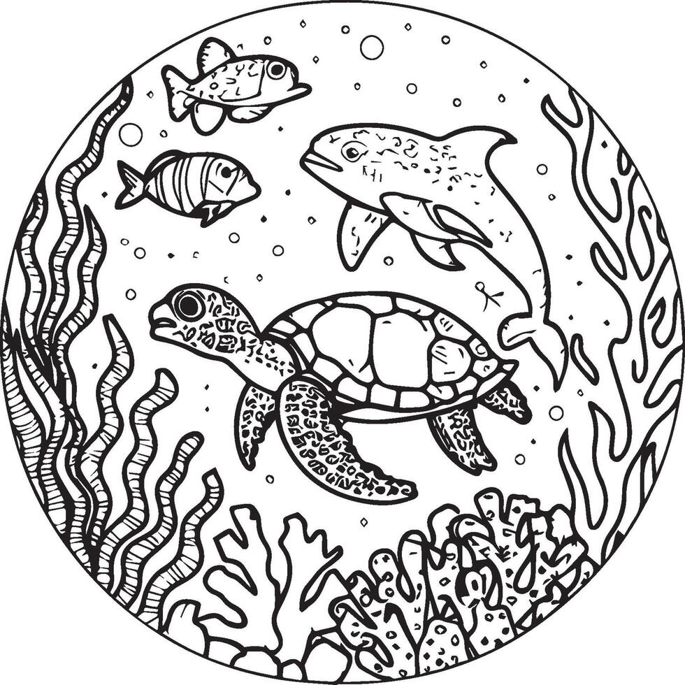 Sea life coloring pages for coloring book. Sea life outline vector