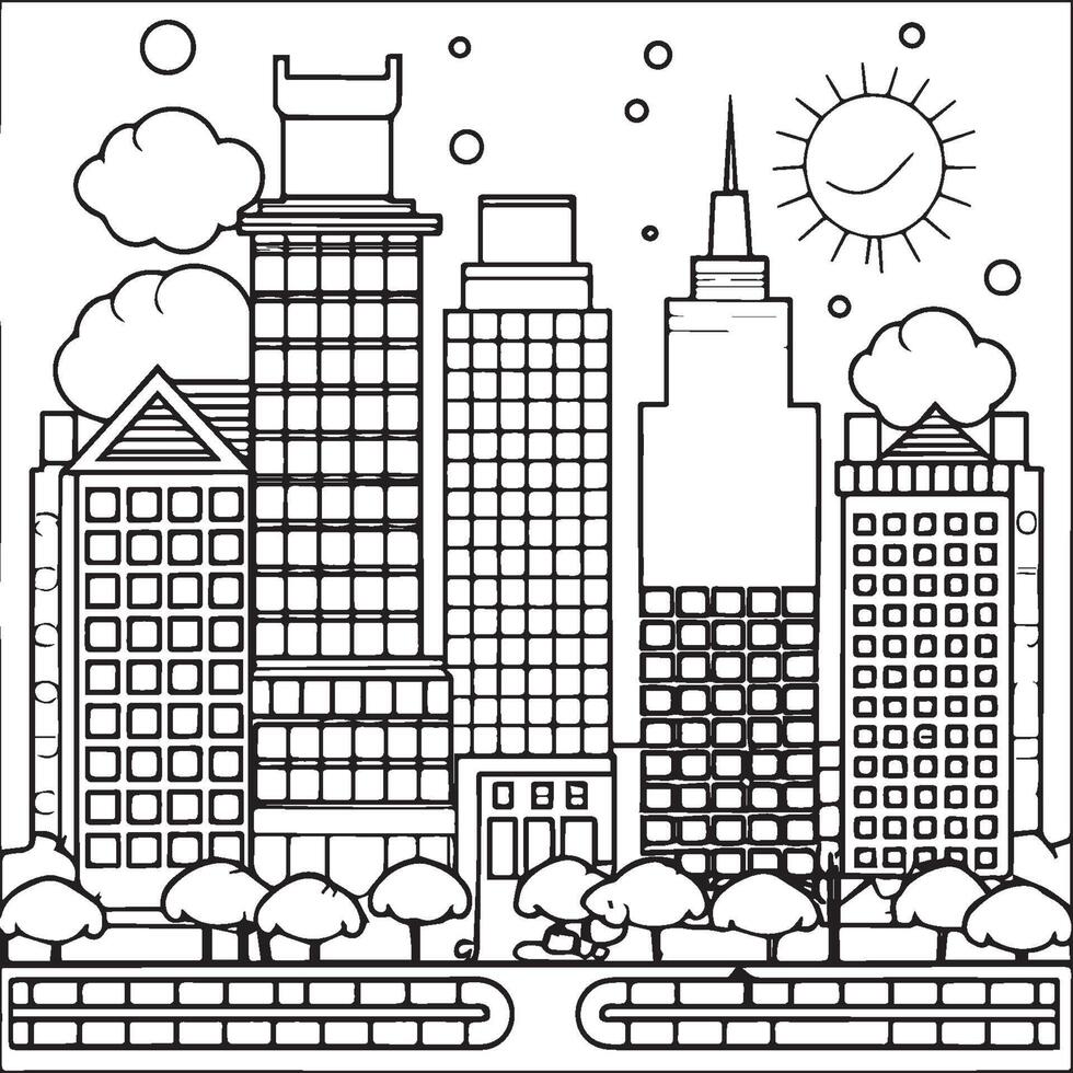 Urban and city coloring pages for coloring book. Urban and city outline vector