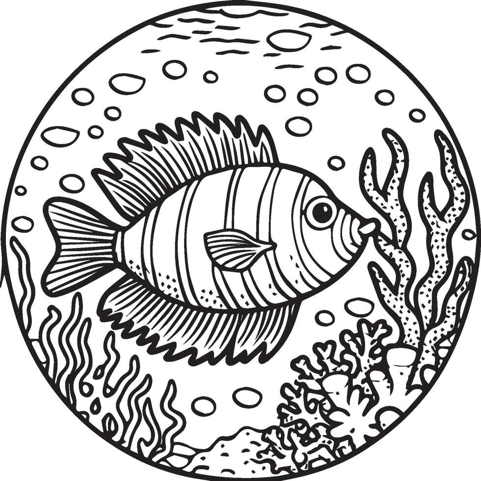 Sea life coloring pages for coloring book. Sea life outline vector