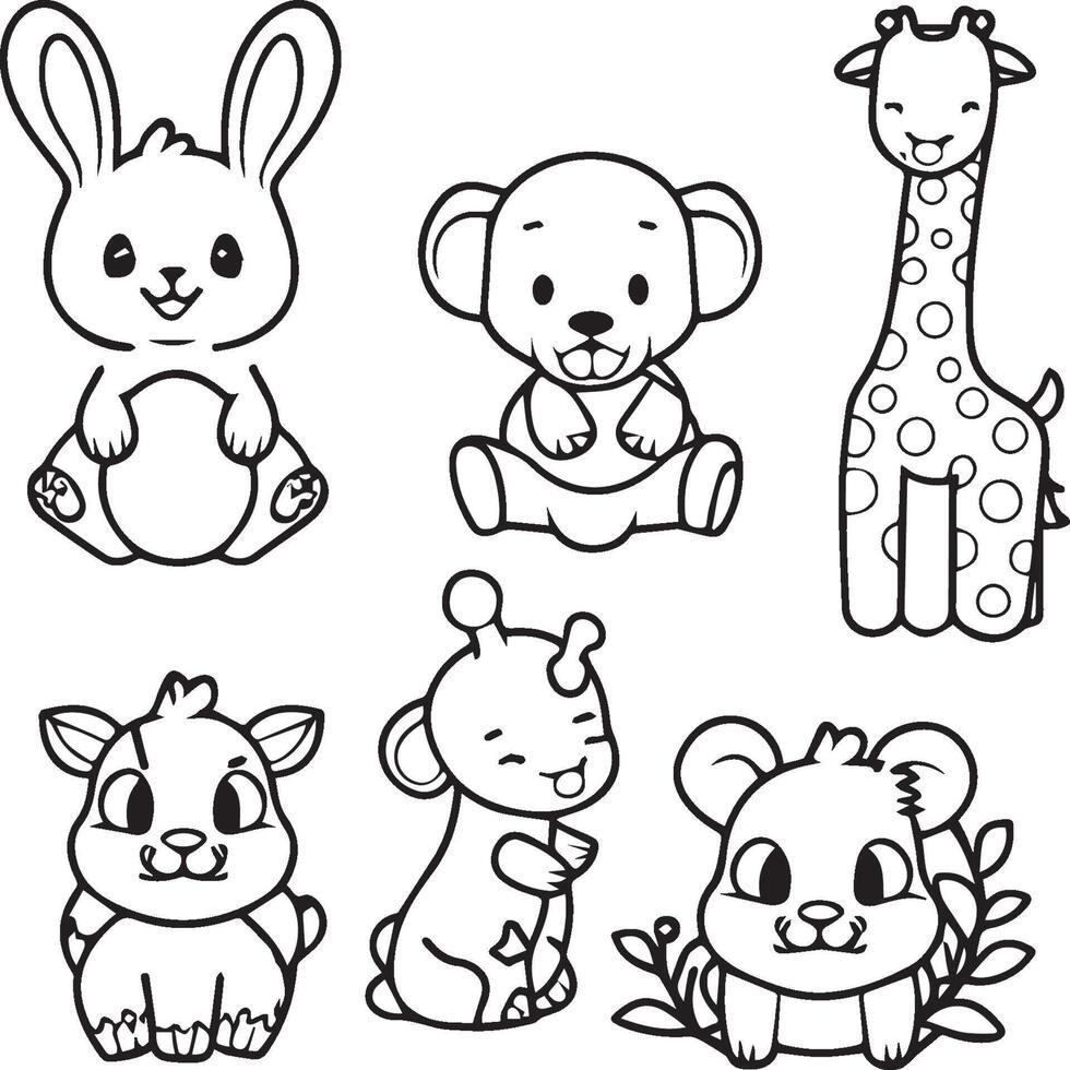 Cute baby animals coloring pages. Cute baby animals outline vector
