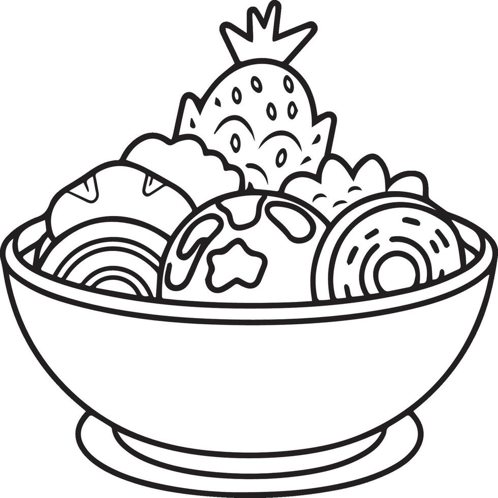 Food coloring pages for coloring book. Food outline vector. vector