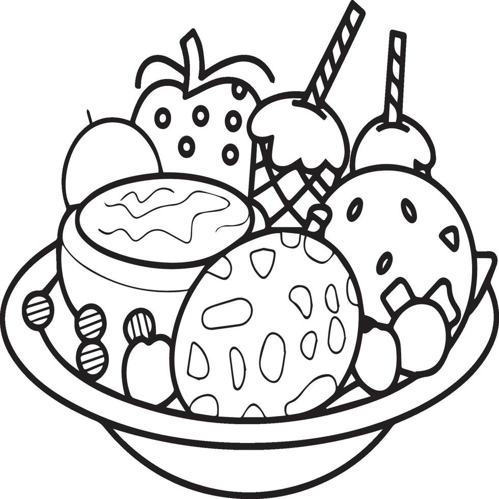 Food coloring pages for coloring book. Food outline vector. vector