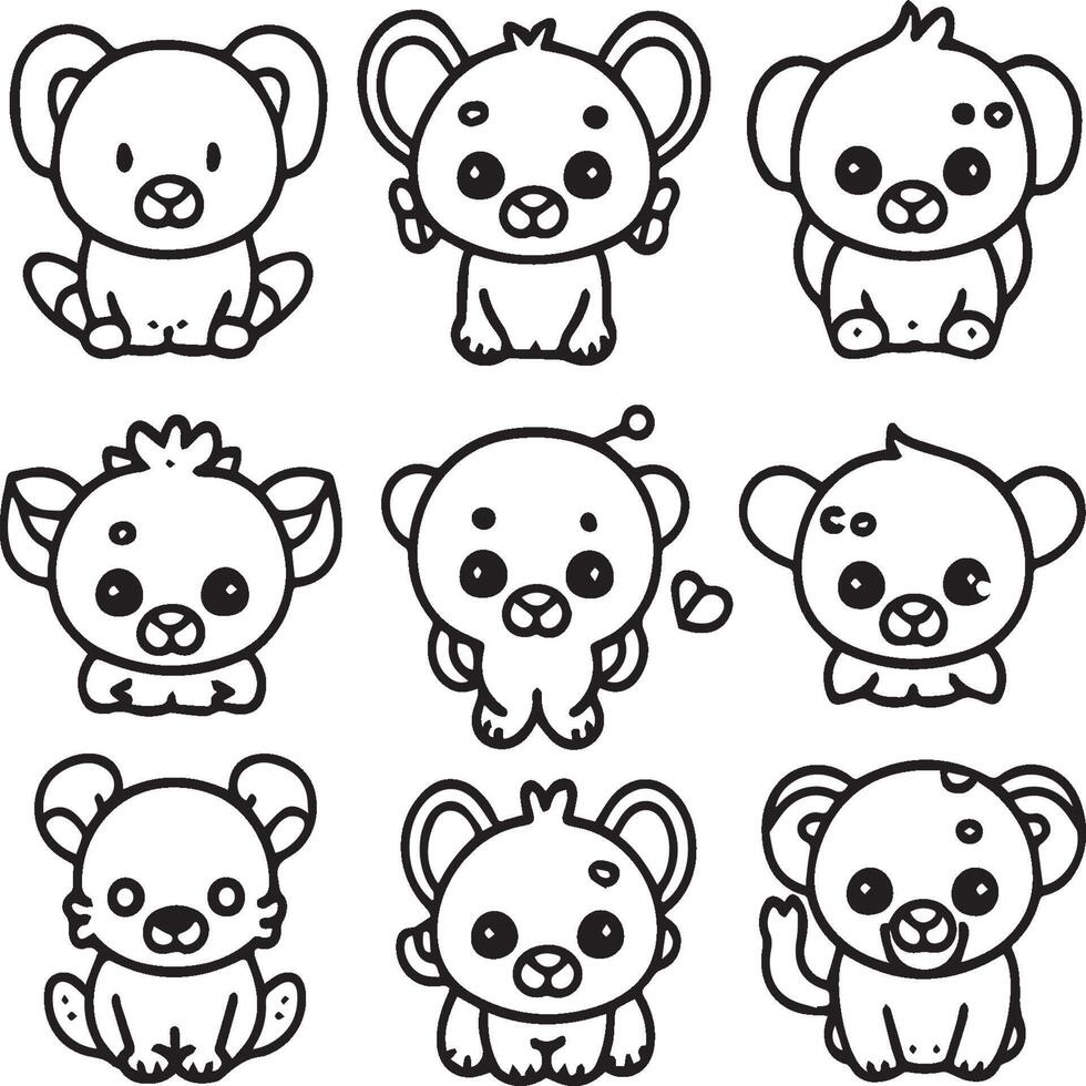 Cute baby animals coloring pages. Cute baby animals outline vector