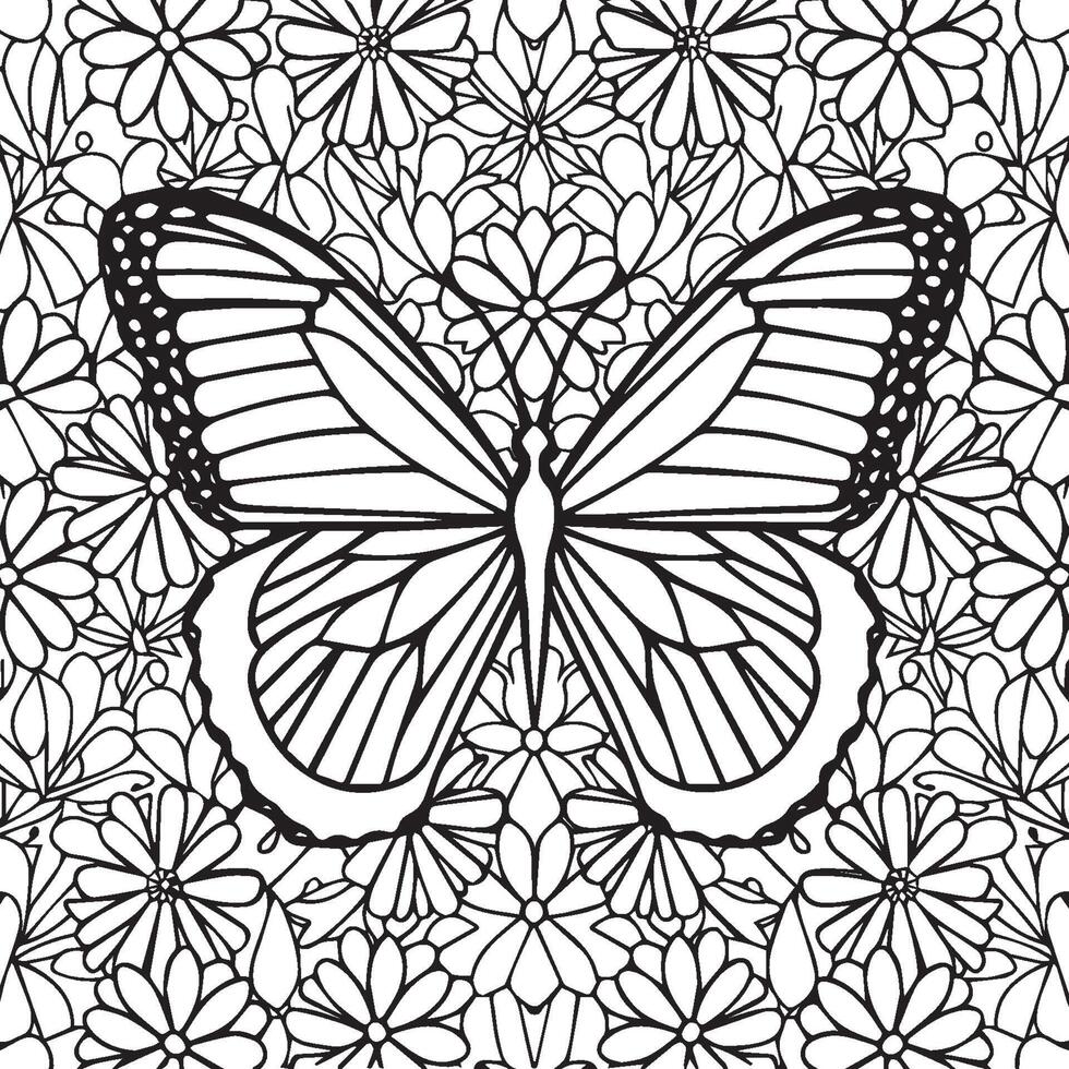 Butterflies and flowers coloring pages for coloring book vector