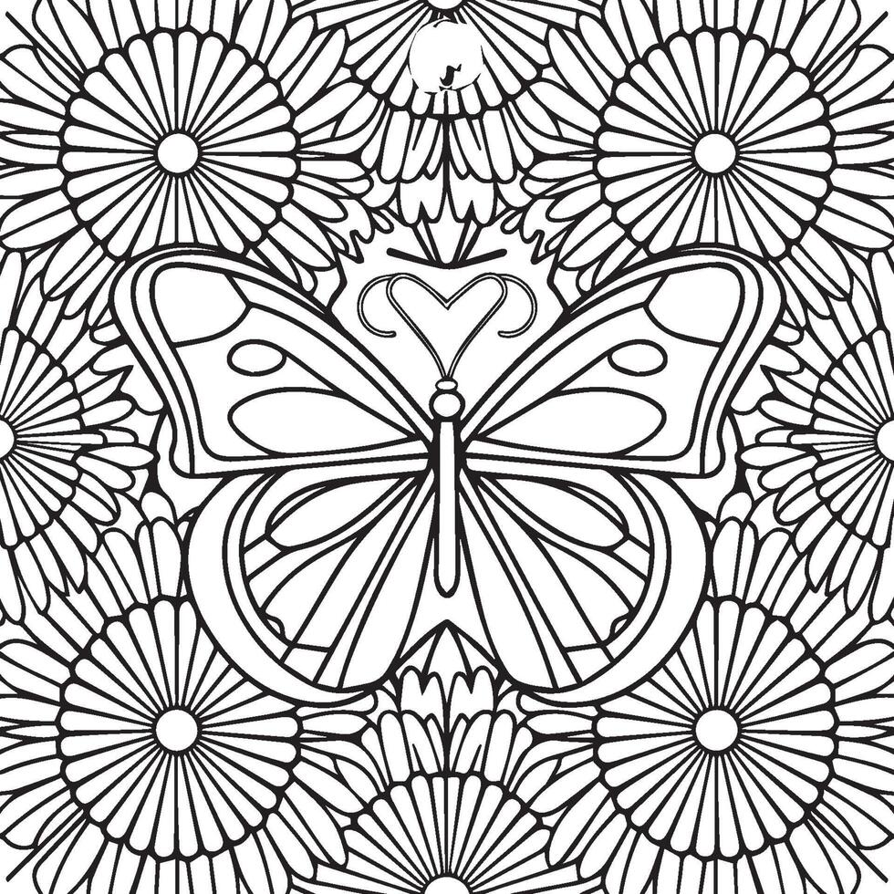 mariposas y flores colorante paginas para colorante libro vector