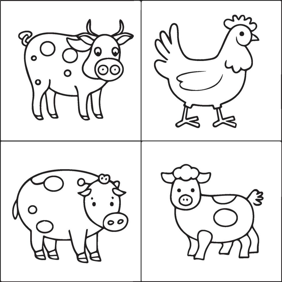 Farm animals coloring pages for kids. Farm animal outline vector