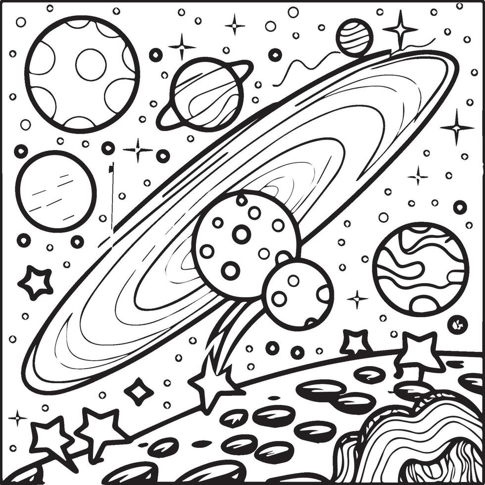 Outer space coloring pages for kids. Space coloring pages. Space outline vector