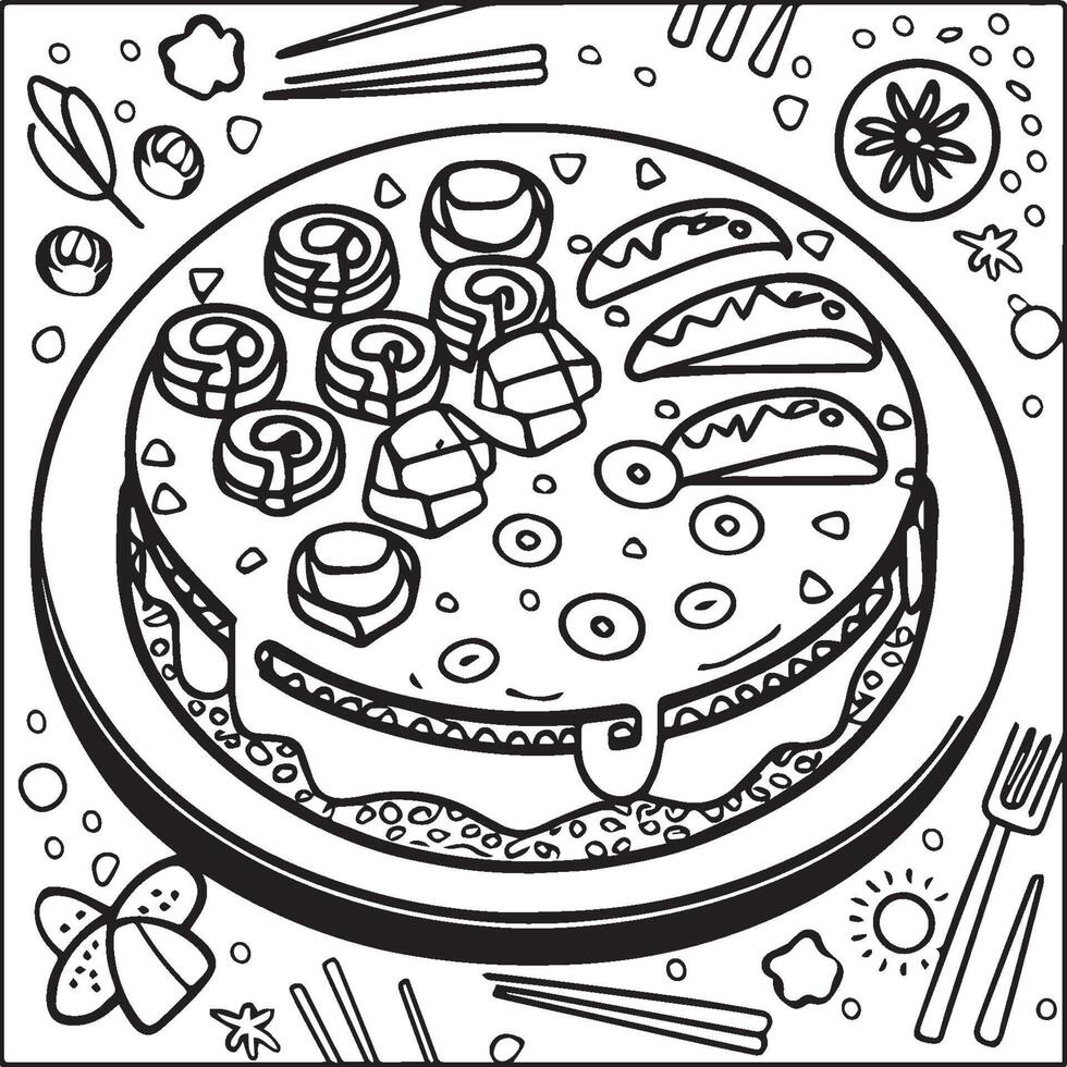 Food and Snacks Coloring pages for coloring book. Food coloring pages. Fast food coloring pages. vector