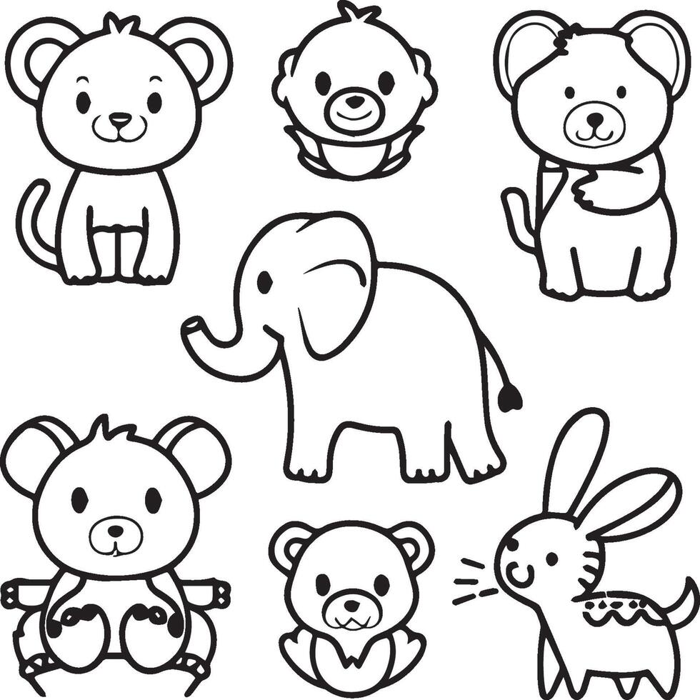 Cute baby animals coloring pages. Cute baby animals outline vector