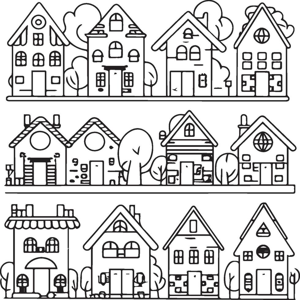 Coloring book vector illustration. House coloring pages for kids