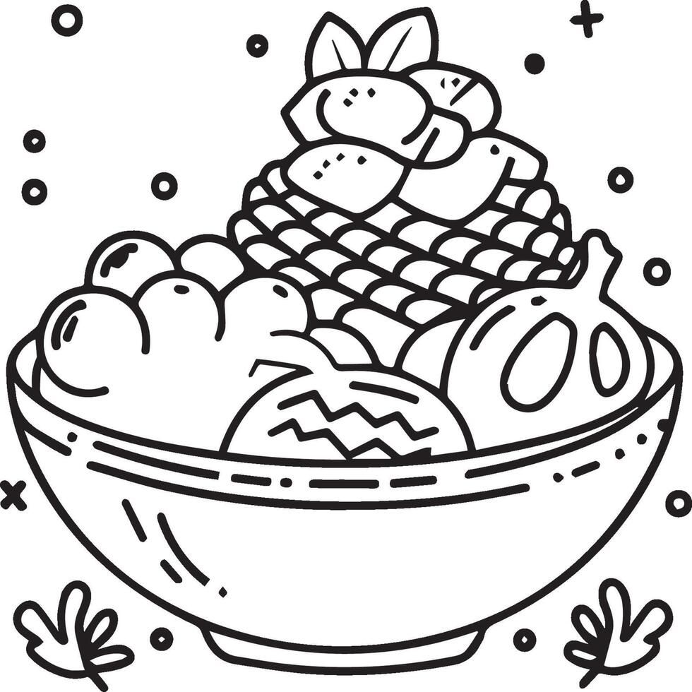 Food coloring pages for coloring book. Food outline vector. vector