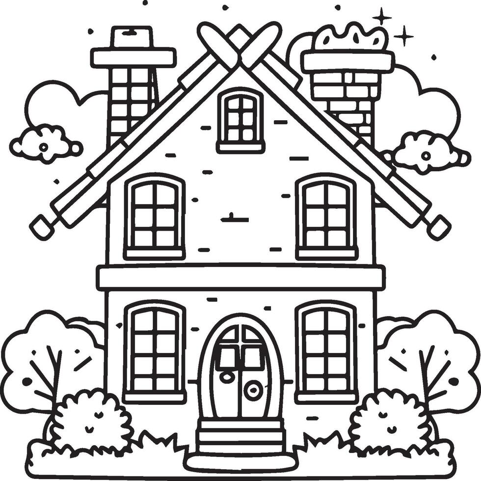 Coloring book vector illustration. House coloring pages for kids