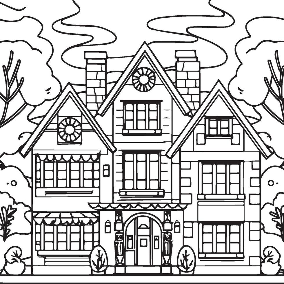 Coloring book vector illustration. House coloring pages for kids