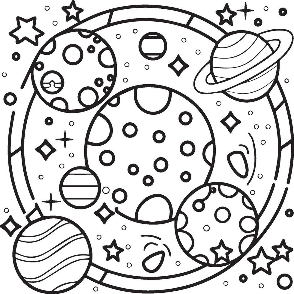 Outer space coloring pages for kids. Space coloring pages. Space outline vector