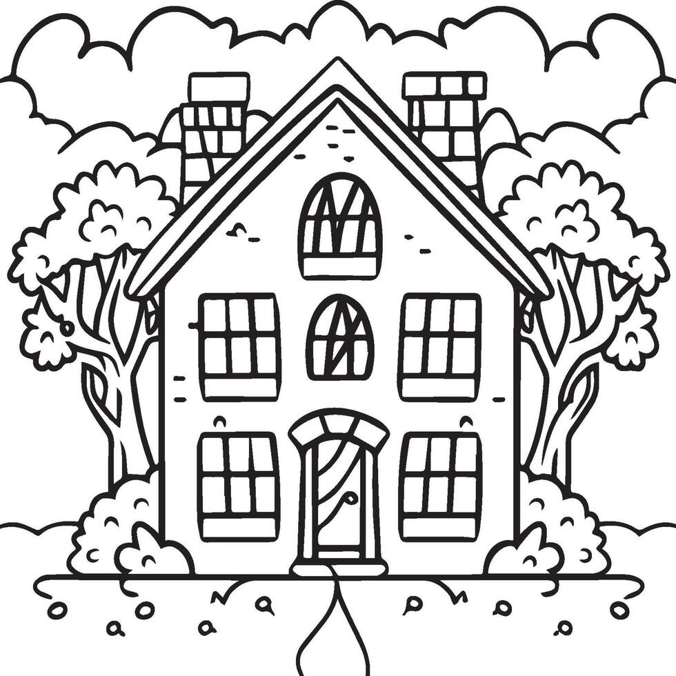 Coloring book vector illustration. House coloring pages for kids