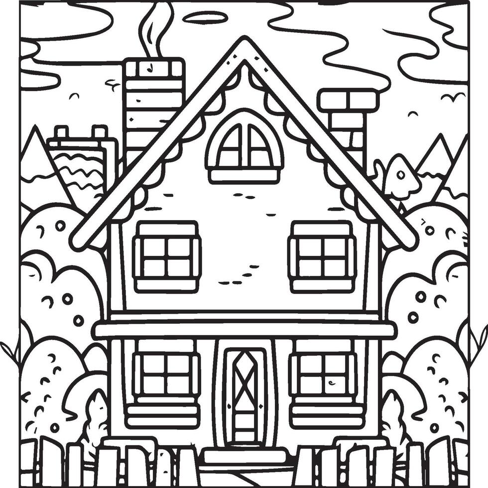 Coloring book vector illustration. House coloring pages for kids