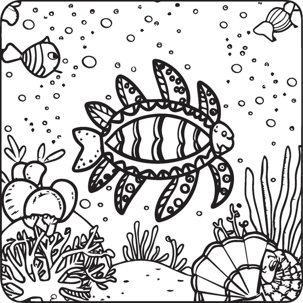 Sea life coloring pages for coloring book. Sea life outline vector