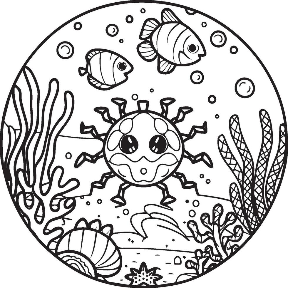 Sea life coloring pages for coloring book. Sea life outline vector