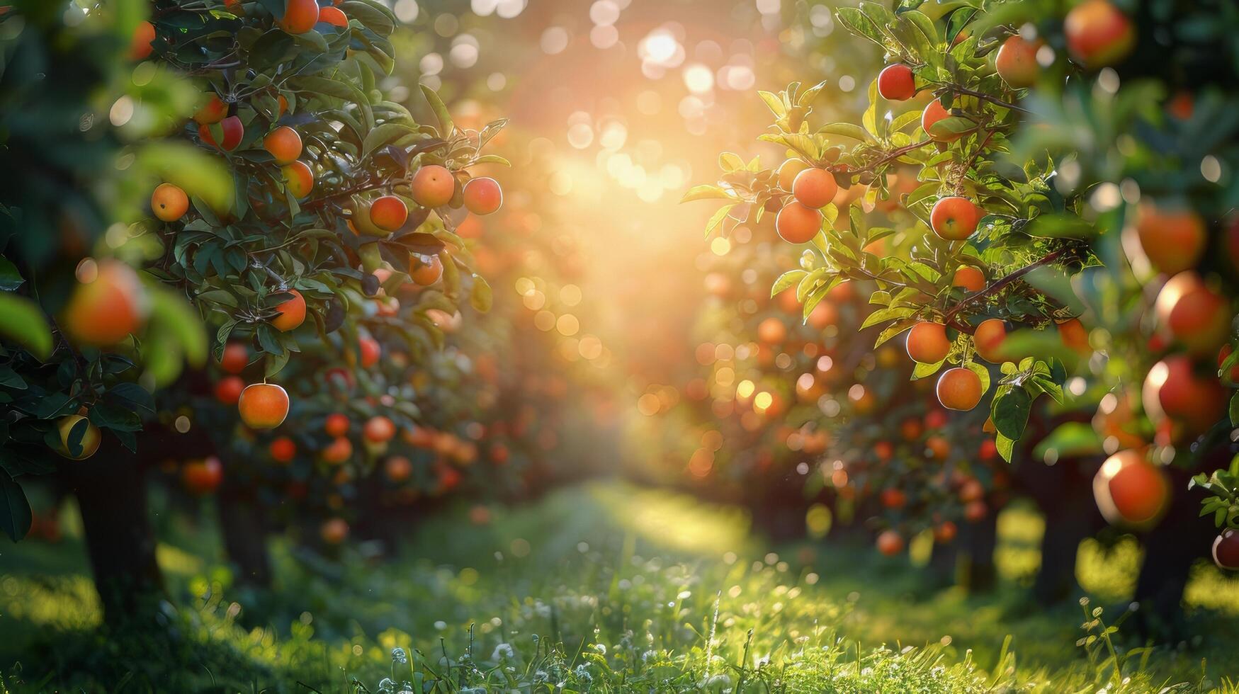 AI generated Lush Orchard With Ripe Oranges photo