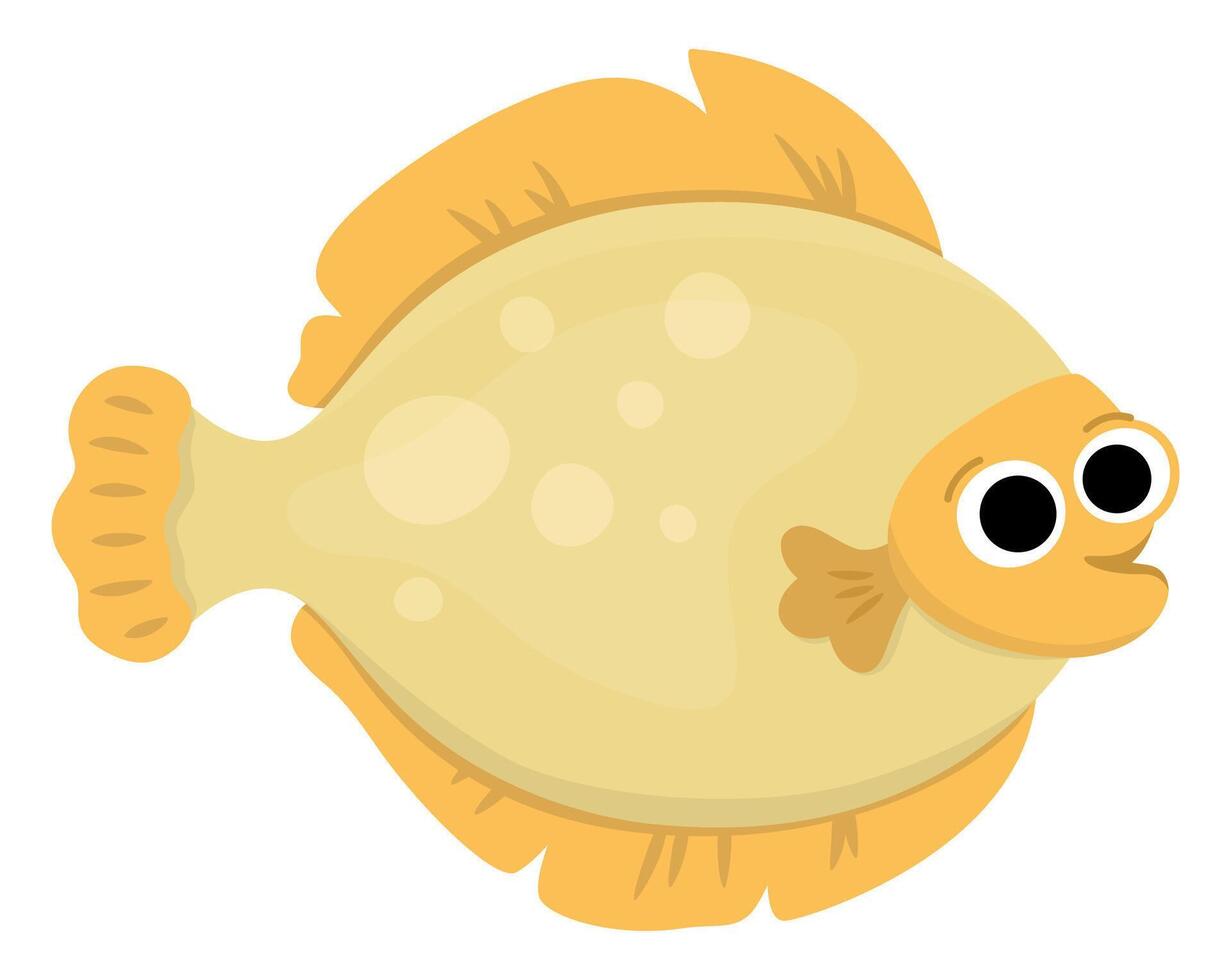 Vector flounder icon. Under the sea illustration with cute funny flat fish. Ocean animal clipart. Cartoon underwater or marine clip art for children isolated on white background. Plaice picture